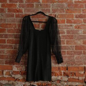 Women's Little Black Dress, mesh sleeves, size M